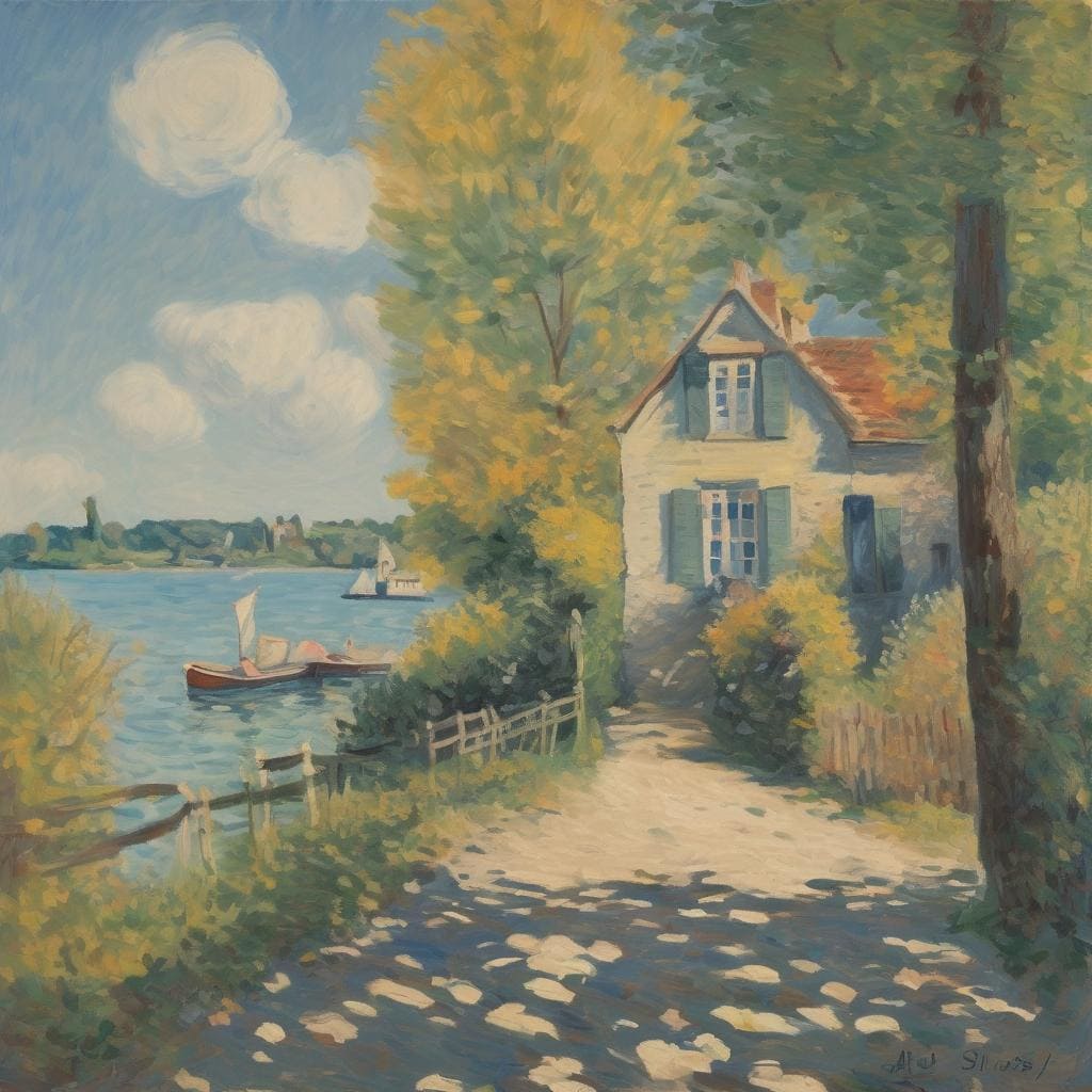 Υποδειγματικό έργο του εξπρεσιονισμού με κοινωνική ευαισθησία, απεικονίζει ήρεμη παραθαλάσσια σκηνή με σπίτι και φυσική ομορφιά.
